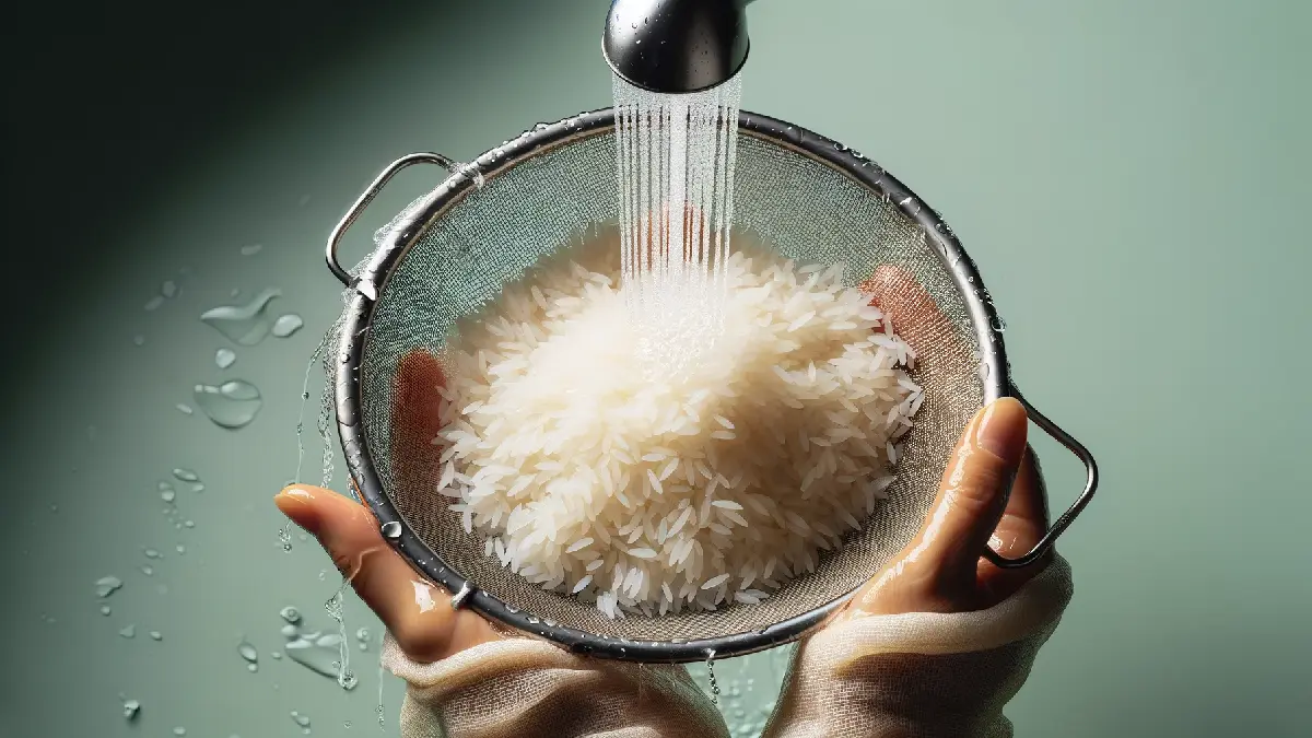 שטיפת אורז במסננת