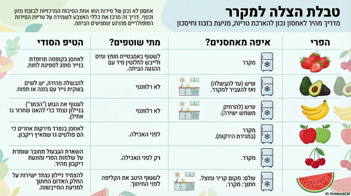 פירות טריים - טבלת הצלה למקרר