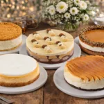 עוגות מונחות על שולחן חג עם פרחים